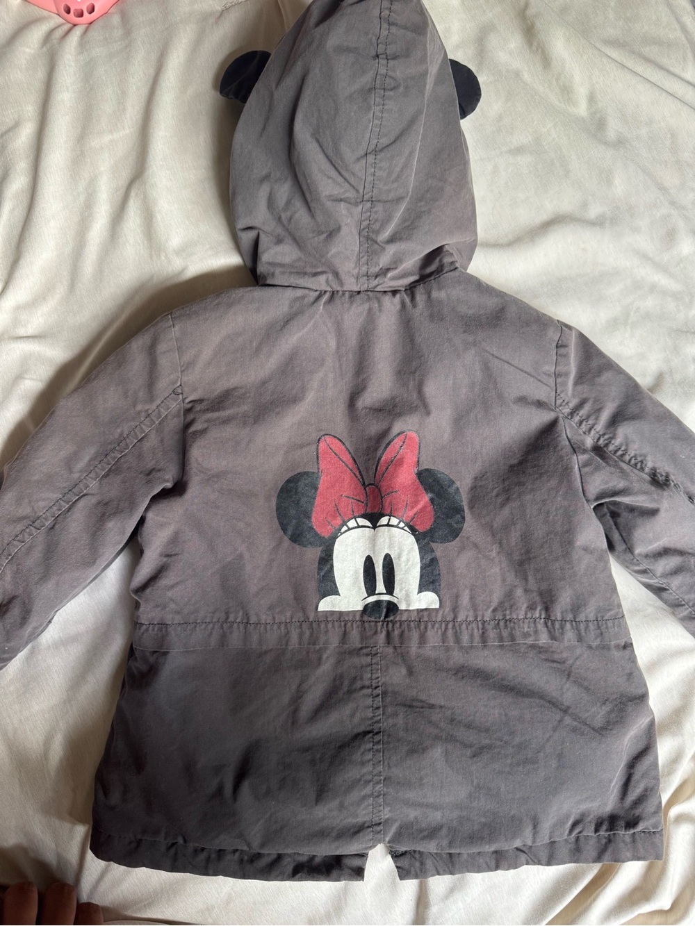 Zara x Disney Minnie Mouse Girls' Hooded Jacket in Gray with Pink Lining
